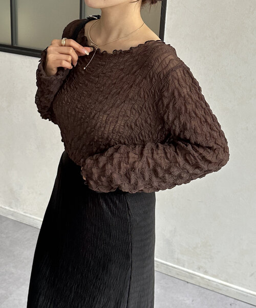 Thevon（ゼボン）の「ウェーブ柄シアープルオーバー（Tシャツ/カットソー・レディース・アイボリー/ブラック/ブラウン/グリーン系その他・FREE）」の22枚目の写真