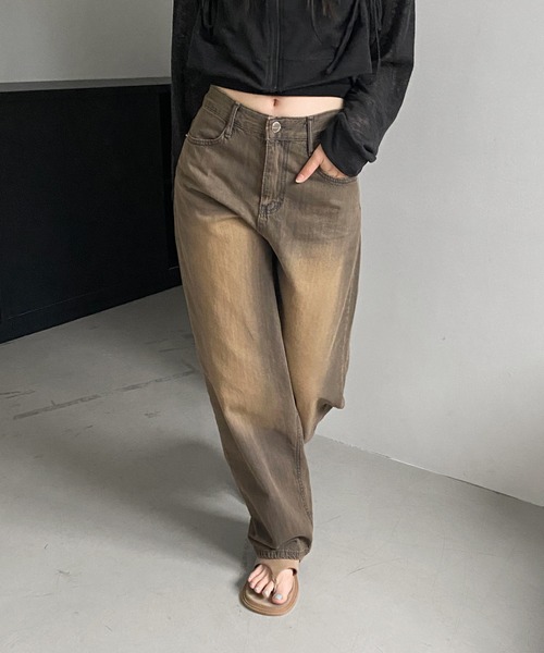 by muni:r(バイ ムニール)の「ヴィンテージイエローデニムパンツ(デニムパンツ・レディース・ブラウン・MEDIUM/SMALL)」の1枚目の写真