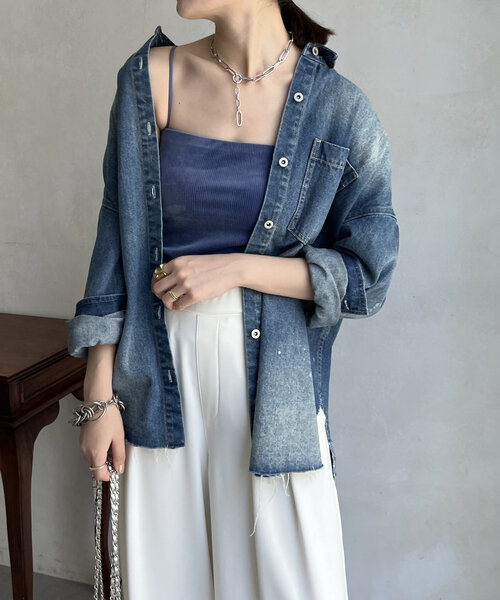 DouDou（ドゥドゥ）の「コーデュロイカップ付キャミ（キャミソール・レディース・ブラウン/ブルー/ブラック・FREE）」の13枚目の写真