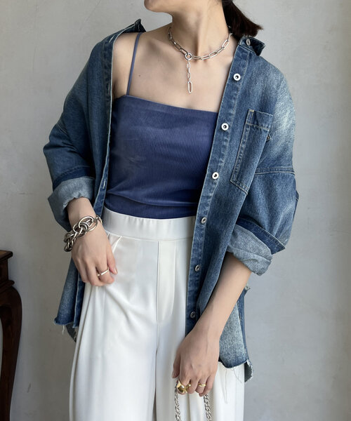 DouDou（ドゥドゥ）の「コーデュロイカップ付キャミ（キャミソール・レディース・ブラウン/ブルー/ブラック・FREE）」の12枚目の写真