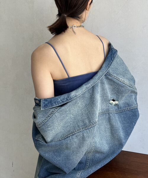 DouDou（ドゥドゥ）の「コーデュロイカップ付キャミ（キャミソール・レディース・ブラウン/ブルー/ブラック・FREE）」の11枚目の写真