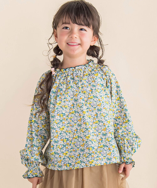 Noeil aime BeBe(ノイユエイムベベ)の「花柄スモックブラウス(90~130cm)(シャツ/ブラウス・キッズ・ピンク系/グリーン系・90cm/100cm/110cm/120cm/130cm)」の1枚目の写真