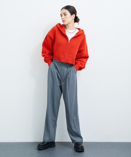 le cercle ADAM ET ROPE'（ルセルクルアダムエロペ）の「ハーフZIPニットプルオーバー（ニット/セーター・レディース・グレー/レッド系その他2/ブラック/ホワイト・FREE）」の6枚目の写真