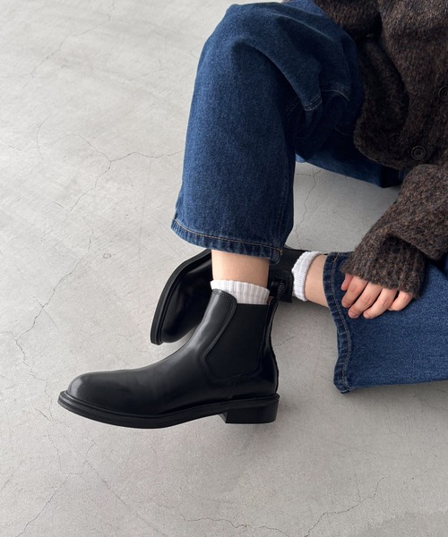 無名  JEANS ロゴ ブーツ サイド ゴア レザー ショート El mar レザーサイドゴアショートブーツ（ブーツ）｜CANAL JEAN