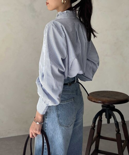 Chez toi(シェトワ)の「ネックフリルブラウス(シャツ/ブラウス・レディース・ネイビー/オフホワイト/サックスブルー/ブルー・FREE)」の15枚目の写真