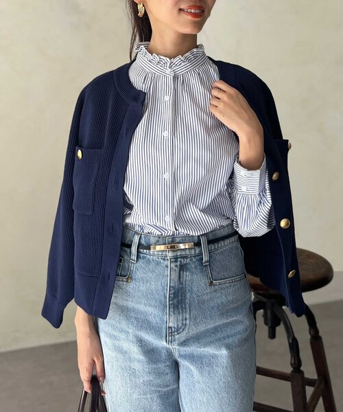 Chez toi(シェトワ)の「ネックフリルブラウス(シャツ/ブラウス・レディース・ネイビー/オフホワイト/サックスブルー/ブルー・FREE)」の18枚目の写真