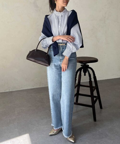 Chez toi(シェトワ)の「ネックフリルブラウス(シャツ/ブラウス・レディース・ネイビー/オフホワイト/サックスブルー/ブルー・FREE)」の21枚目の写真