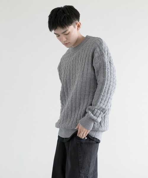 aimoha(アイモハ)の「aimoha men Cozy Grid Knit Sweater(ニット/セーター・メンズ・ダークグレー/ホワイト/ブラック/チョコ・MEDIUM/LARGE/X-LARGE/XX-LARGE/XXX-LARGE)」の3枚目の写真