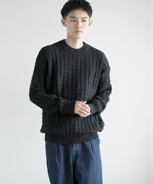 aimoha(アイモハ)の「aimoha men Cozy Grid Knit Sweater(ニット/セーター・メンズ・ダークグレー/ホワイト/ブラック/チョコ・MEDIUM/LARGE/X-LARGE/XX-LARGE/XXX-LARGE)」の1枚目の写真