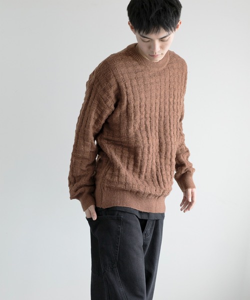 aimoha(アイモハ)の「aimoha men Cozy Grid Knit Sweater(ニット/セーター・メンズ・ダークグレー/ホワイト/ブラック/チョコ・MEDIUM/LARGE/X-LARGE/XX-LARGE/XXX-LARGE)」の8枚目の写真