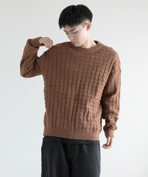 aimoha(アイモハ)の「aimoha men Cozy Grid Knit Sweater(ニット/セーター・メンズ・ダークグレー/ホワイト/ブラック/チョコ・MEDIUM/LARGE/X-LARGE/XX-LARGE/XXX-LARGE)」の13枚目の写真