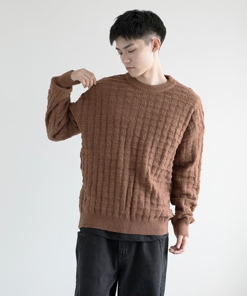 aimoha(アイモハ)の「aimoha men Cozy Grid Knit Sweater(ニット/セーター・メンズ・ダークグレー/ホワイト/ブラック/チョコ・MEDIUM/LARGE/X-LARGE/XX-LARGE/XXX-LARGE)」の14枚目の写真