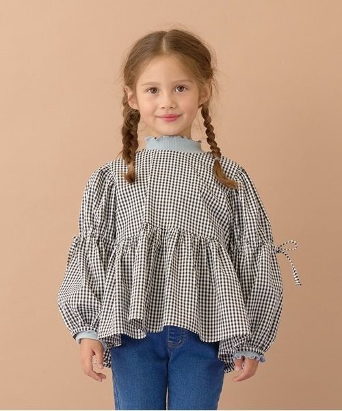 Lycee mine（リセマイン）の「ボリュームたっぷりペプラムブラウス（シャツ/ブラウス・キッズ・ブラウン系/ブラック/サーモンピンク/モスグリーン・100cm/110cm/120cm/130cm/140cm/150cm）」の2枚目の写真