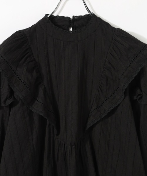 RAGEBLUE（レイジブルー）の「ボリュームスリーブ/コットンフリルブラウス（シャツ/ブラウス・レディース・ブラック/グレー・FREE）」の5枚目の写真