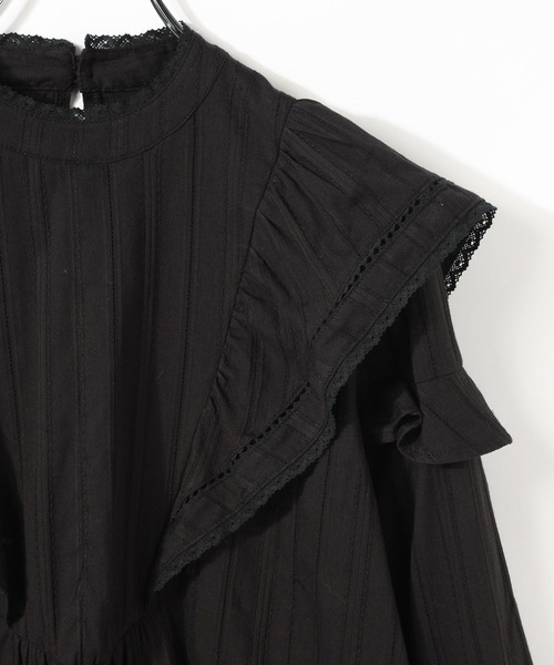 RAGEBLUE（レイジブルー）の「ボリュームスリーブ/コットンフリルブラウス（シャツ/ブラウス・レディース・ブラック/グレー・FREE）」の6枚目の写真