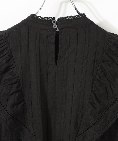 RAGEBLUE（レイジブルー）の「ボリュームスリーブ/コットンフリルブラウス（シャツ/ブラウス・レディース・ブラック/グレー・FREE）」の4枚目の写真