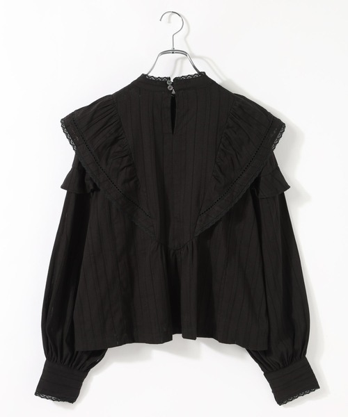 RAGEBLUE（レイジブルー）の「ボリュームスリーブ/コットンフリルブラウス（シャツ/ブラウス・レディース・ブラック/グレー・FREE）」の3枚目の写真