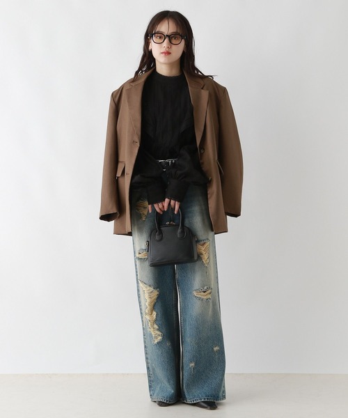 RAGEBLUE（レイジブルー）の「ボリュームスリーブ/コットンフリルブラウス（シャツ/ブラウス・レディース・ブラック/グレー・FREE）」の17枚目の写真