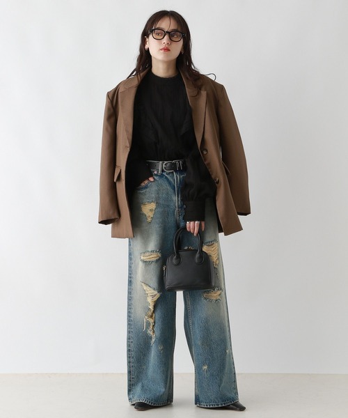 RAGEBLUE（レイジブルー）の「ボリュームスリーブ/コットンフリルブラウス（シャツ/ブラウス・レディース・ブラック/グレー・FREE）」の21枚目の写真