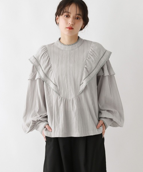 RAGEBLUE（レイジブルー）の「ボリュームスリーブ/コットンフリルブラウス（シャツ/ブラウス・レディース・ブラック/グレー・FREE）」の11枚目の写真