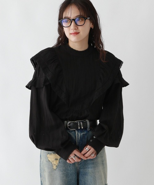 RAGEBLUE（レイジブルー）の「ボリュームスリーブ/コットンフリルブラウス（シャツ/ブラウス・レディース・ブラック/グレー・FREE）」の22枚目の写真