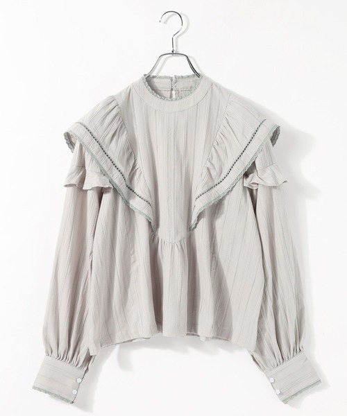 RAGEBLUE（レイジブルー）の「ボリュームスリーブ/コットンフリルブラウス（シャツ/ブラウス・レディース・ブラック/グレー・FREE）」の19枚目の写真
