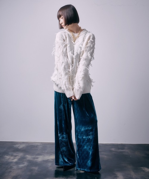 SEN TOKYO（セントーキョー）の「個性際立つフリンジ。格子柄シャギーニット（ニット/セーター・メンズ・ホワイト/ブラック・L/M）」の7枚目の写真