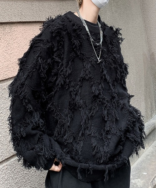 SEN TOKYO（セントーキョー）の「個性際立つフリンジ。格子柄シャギーニット（ニット/セーター・メンズ・ホワイト/ブラック・L/M）」の18枚目の写真