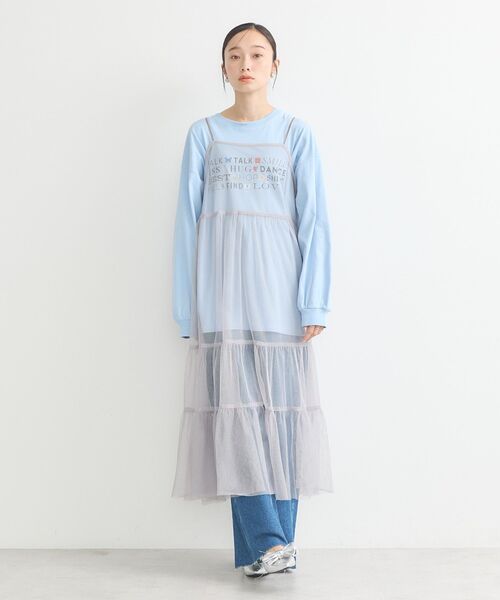 earth music&ecology（アースミュージックアンドエコロジー）の「チュールティアードキャミワンピース（ワンピース・レディース・ブラック/ライトグレー・FREE）」の20枚目の写真