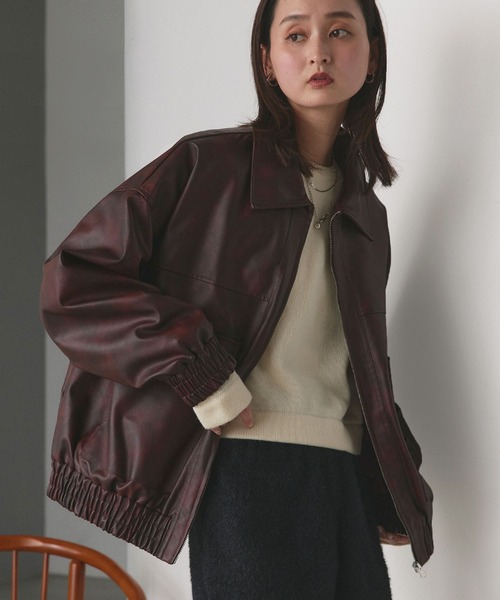 ad thie(アドティエ)の「ヴィンテージライク オーバーブルゾン(ライダースジャケット・レディース・ブラウン/ボルドー/カーキ/ブラック/グレー・FREE)」の5枚目の写真