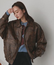 ad thie（アドティエ）の「ヴィンテージライク オーバーブルゾン（ライダースジャケット）」