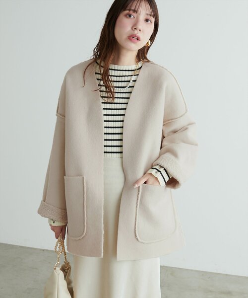 natural couture（ナチュラルクチュール）の「リングウールリバーシブルトッパー（その他アウター・レディース・ブラウン/モカ/ライトベージュ・FREE）」の16枚目の写真