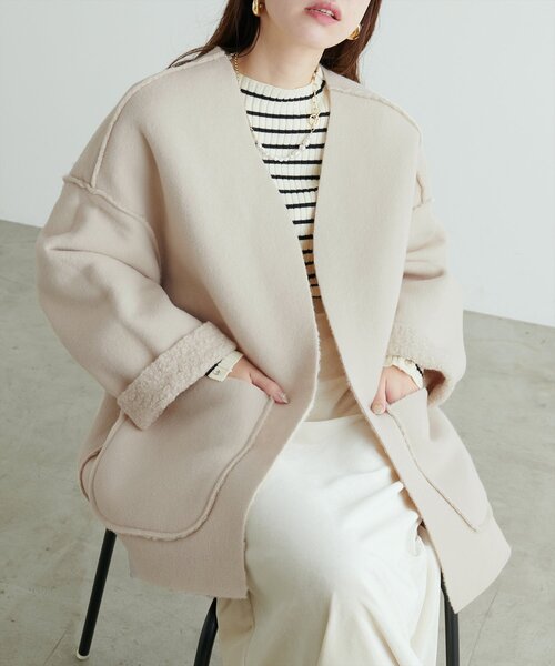 natural couture（ナチュラルクチュール）の「リングウールリバーシブルトッパー（その他アウター・レディース・ブラウン/モカ/ライトベージュ・FREE）」の15枚目の写真