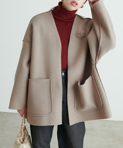 natural couture（ナチュラルクチュール）の「リングウールリバーシブルトッパー（その他アウター・レディース・ブラウン/モカ/ライトベージュ・FREE）」の11枚目の写真