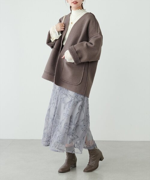 natural couture（ナチュラルクチュール）の「リングウールリバーシブルトッパー（その他アウター・レディース・ブラウン/モカ/ライトベージュ・FREE）」の10枚目の写真