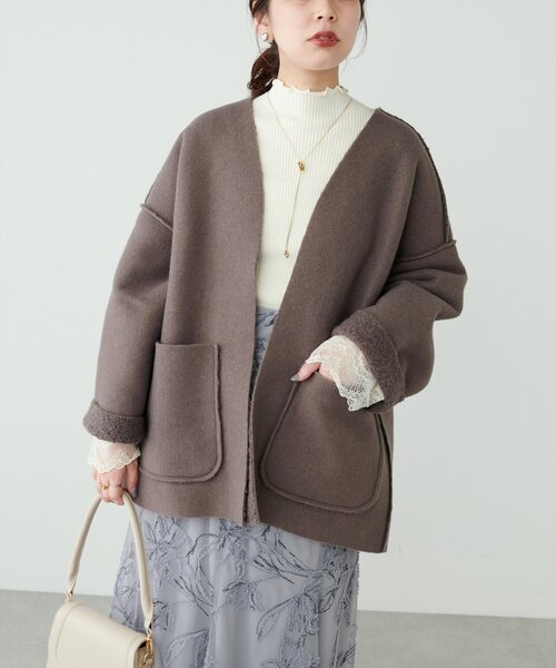 natural couture（ナチュラルクチュール）の「リングウールリバーシブルトッパー（その他アウター・レディース・ブラウン/モカ/ライトベージュ・FREE）」の8枚目の写真