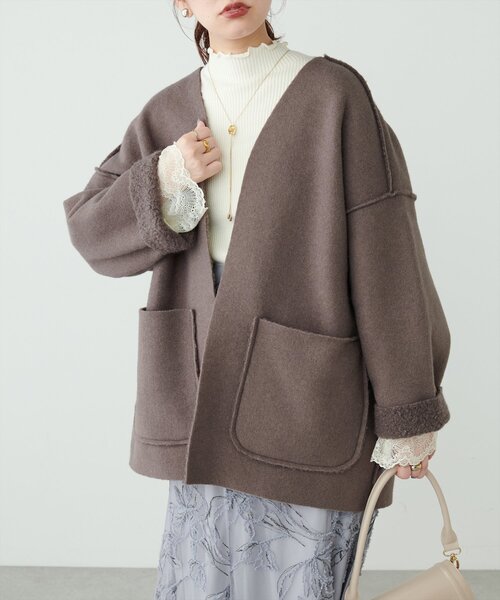 natural couture（ナチュラルクチュール）の「リングウールリバーシブルトッパー（その他アウター・レディース・ブラウン/モカ/ライトベージュ・FREE）」の6枚目の写真