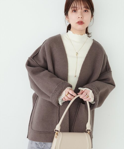 natural couture（ナチュラルクチュール）の「リングウールリバーシブルトッパー（その他アウター・レディース・ブラウン/モカ/ライトベージュ・FREE）」の7枚目の写真