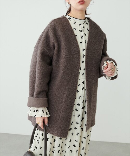 natural couture（ナチュラルクチュール）の「リングウールリバーシブルトッパー（その他アウター・レディース・ブラウン/モカ/ライトベージュ・FREE）」の4枚目の写真