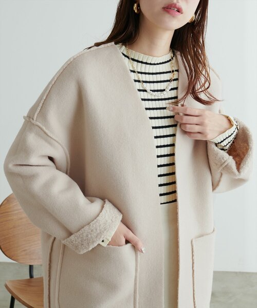 natural couture（ナチュラルクチュール）の「リングウールリバーシブルトッパー（その他アウター・レディース・ブラウン/モカ/ライトベージュ・FREE）」の3枚目の写真