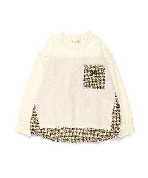 BRANSHES(ブランシェス)の「【おそろい】チェック柄切替長袖Tシャツ(Tシャツ/カットソー・キッズ・ブラウン/ブラック・90/100/110/140/130/150/120/80)」の6枚目の写真