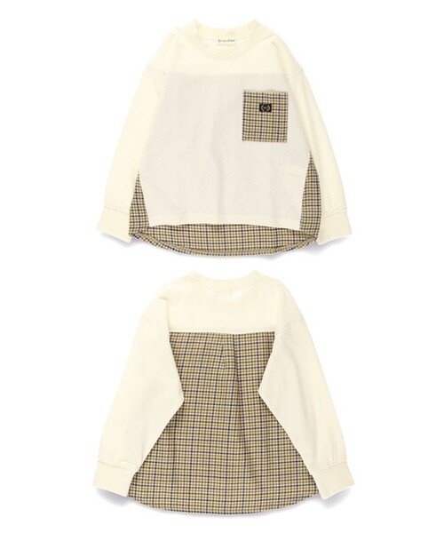 BRANSHES(ブランシェス)の「【おそろい】チェック柄切替長袖Tシャツ(Tシャツ/カットソー・キッズ・ブラウン/ブラック・90/100/110/140/130/150/120/80)」の10枚目の写真