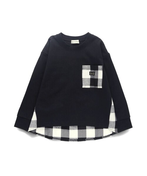 BRANSHES(ブランシェス)の「【おそろい】チェック柄切替長袖Tシャツ(Tシャツ/カットソー・キッズ・ブラウン/ブラック・90/100/110/140/130/150/120/80)」の11枚目の写真