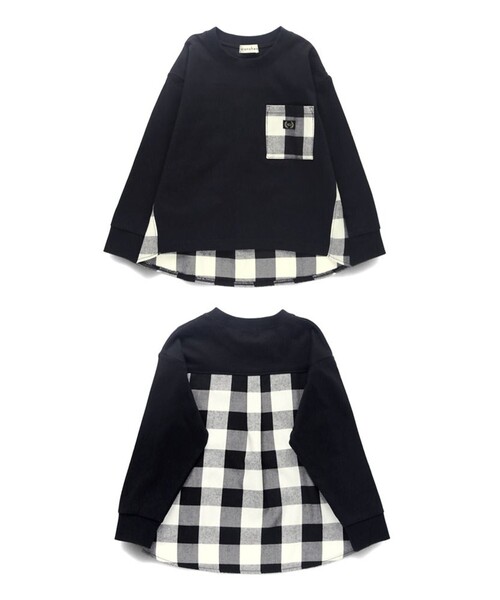 BRANSHES(ブランシェス)の「【おそろい】チェック柄切替長袖Tシャツ(Tシャツ/カットソー・キッズ・ブラウン/ブラック・90/100/110/140/130/150/120/80)」の14枚目の写真