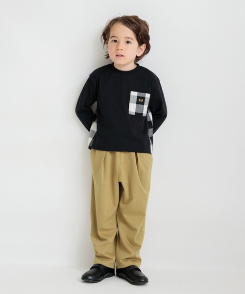 BRANSHES(ブランシェス)の「【おそろい】チェック柄切替長袖Tシャツ(Tシャツ/カットソー・キッズ・ブラウン/ブラック・90/100/110/140/130/150/120/80)」の3枚目の写真