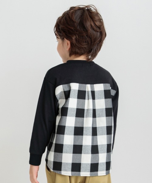 BRANSHES(ブランシェス)の「【おそろい】チェック柄切替長袖Tシャツ(Tシャツ/カットソー・キッズ・ブラウン/ブラック・90/100/110/140/130/150/120/80)」の4枚目の写真