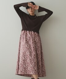 OPAQUE.CLIP | ニット×ジャカードドッキングワンピース【洗濯機洗い可】(ワンピース)