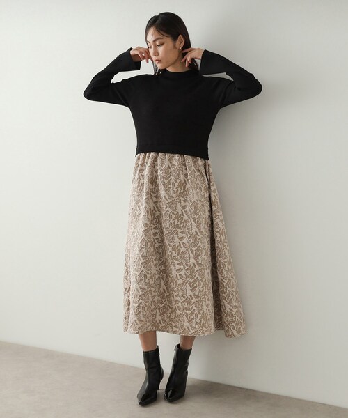 OPAQUE.CLIP（オペークドットクリップ）の「◆ニット×ジャカードドッキングワンピース【洗濯機洗い可】（ワンピース・レディース・ブラック/ブルー系9/ピンク系その他/ベージュ系4・38/40/42）」の10枚目の写真