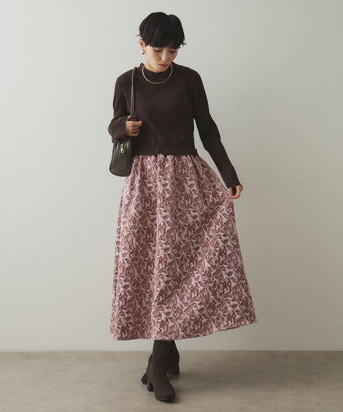 OPAQUE.CLIP（オペークドットクリップ）の「◆ニット×ジャカードドッキングワンピース【洗濯機洗い可】（ワンピース・レディース・ブラック/ブルー系9/ピンク系その他/ベージュ系4・38/40/42）」の18枚目の写真