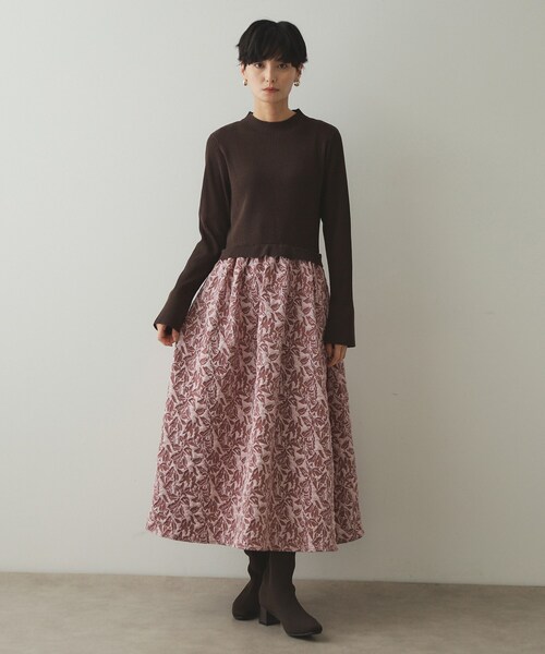 OPAQUE.CLIP（オペークドットクリップ）の「◆ニット×ジャカードドッキングワンピース【洗濯機洗い可】（ワンピース・レディース・ブラック/ブルー系9/ピンク系その他/ベージュ系4・38/40/42）」の21枚目の写真